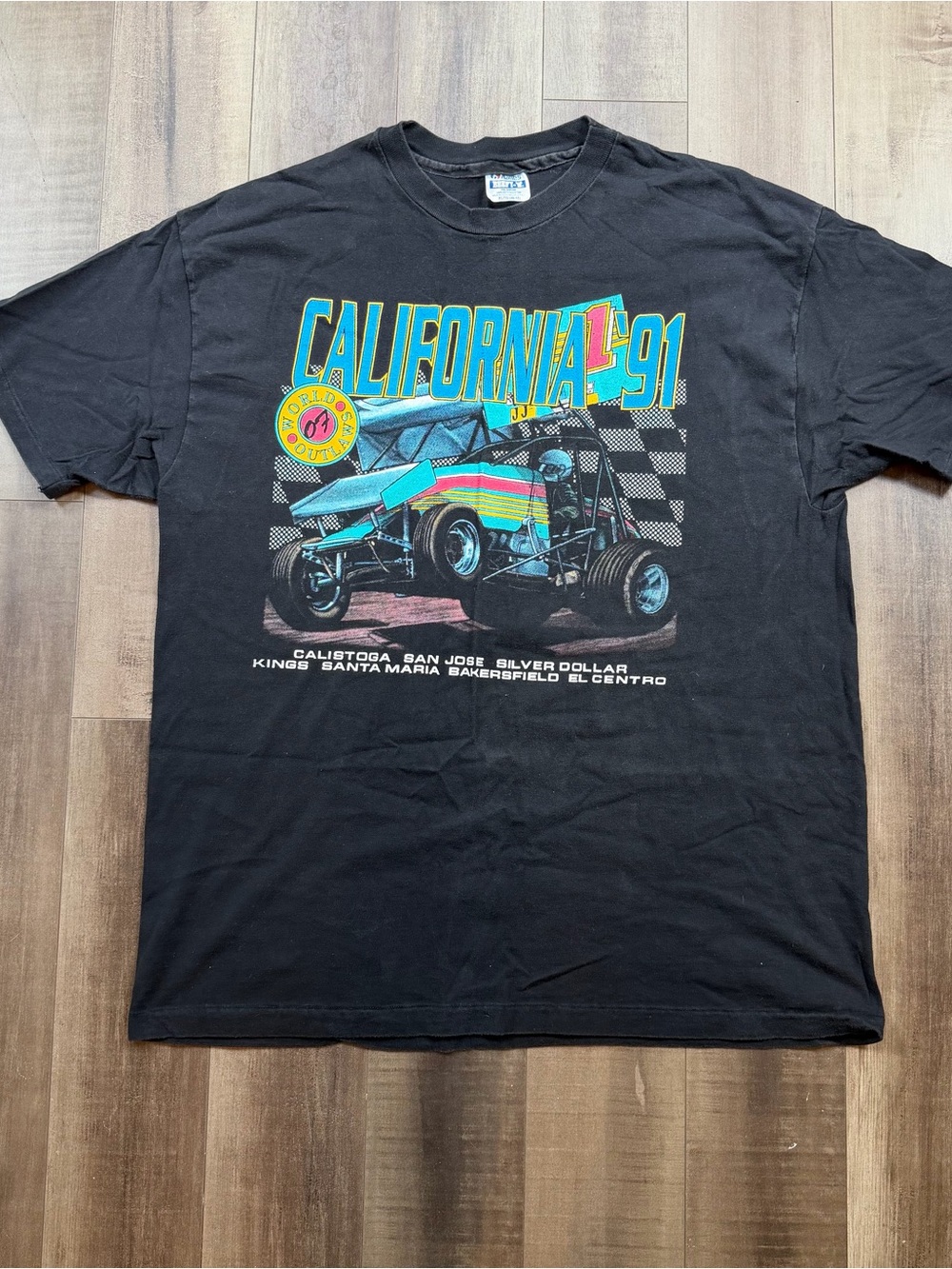 Vintage 90s World Of Outlaws Sprint Car Racing Shirt XL California Single Stitch